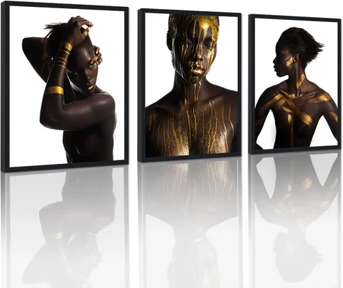 Miniatura 14 de MAMAGO Lienzo decorativo para pared, pintura de belleza dorada y negra, fotos de mujeres africanas, hermosos pósteres de mujer negra, impresiones