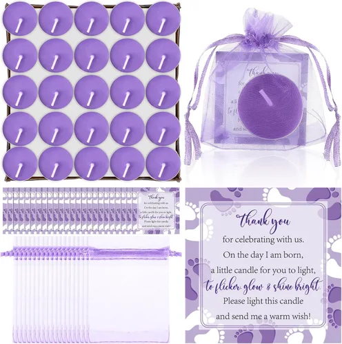 Miniatura 10 de 50 juegos de recuerdos de fiesta de baby shower, incluyendo 50 velas sin perfume para baby shower, bolsas de regalo, tarjetas para suministros