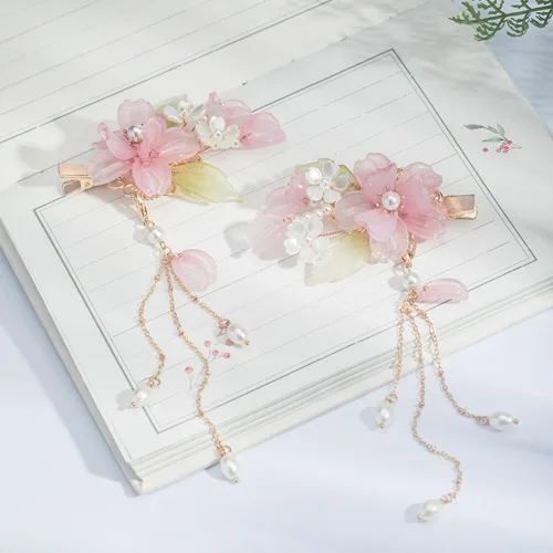 Miniatura 4 de 2pcs Retro Rosa Flor Horquilla Duckbill Clips Pasadores de Pelo Borla Colgante Accesorios para el Cabello MGPFERD