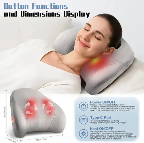 Miniatura 2 de Masajeador Shiatsu de espalda con calor, masaje de tejido profundo para alivio del dolor de cuello, hombros y espalda baja, masajeador portátil
