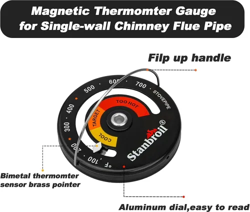 Miniatura 3 de Stanbroil Termómetro de madera magnético del tubo de la estufa, metro de temperatura del tubo de combustión para el tubo de madera de la chimenea