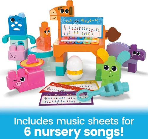 Miniatura 6 de Mega Bloks Fisher-Price - Juego de bloques de construcción para niños, banda musical de granja con 40 piezas y 6 hojas de música, a partir de 1 año