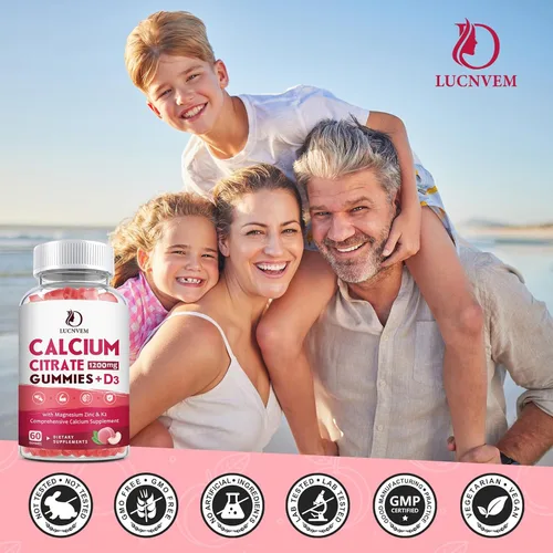 Miniatura 7 de Gomas de Citrato de Calcio 1200mg con Vitamina D3, Gomas de Calcio con Vitamina D3 para Mujeres y Hombres, Cal Magnesio Zinc para la Salud de Huesos