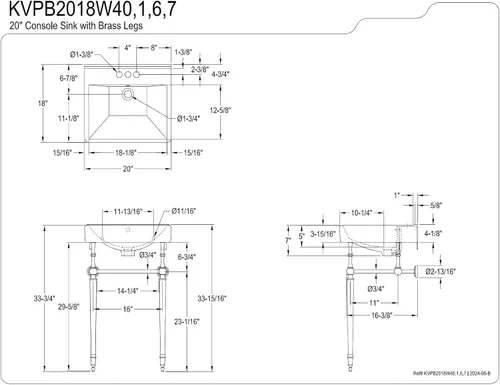 Miniatura 8 de Kingston Brass KVPB2018W47 Fregadero de consola eduardiana, latón cepillado 20 x 18 x 33.56