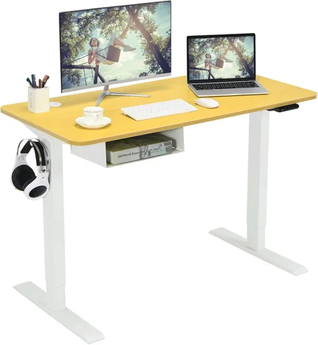 Miniatura 11 de Tangkula 55-Inch Electric Standing Desk with 4 Storage Drawers & Monitor Stand, Height Adjustable Stand Up Desk with 3 Memory Heights & Hook