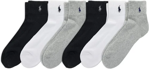 POLO RALPH LAUREN Calcetines tobilleros clásicos deportivos para hombre, paquete de 6 pares, algodón acolchado atlético, Gris jaspeado surtido
