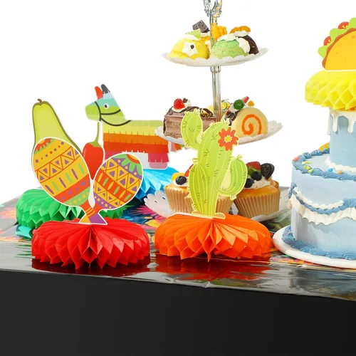 Miniatura 5 de Oudain 12 piezas de decoración de fiesta para fiestas, 3 piezas de 108 x 54 pulgadas, mantel de plástico Cinco de Mayo con 9 piezas de nido de abeja