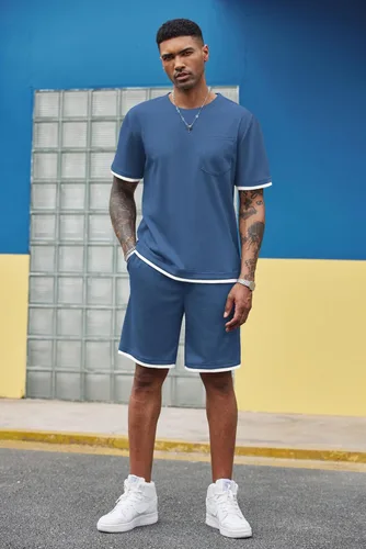 Miniatura 27 de COOFANDY Conjunto de camisa y pantalones cortos de gofre para hombre, conjunto de 2 piezas, conjunto casual de verano con bolsillos