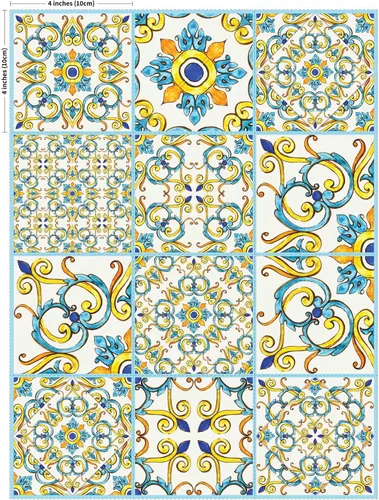 Miniatura 4 de IRI-GIRI Adhesivos para azulejos de loseta en muro Calcomanías de pared de vinilo impermeables de 4 x 4 pulgadas para cocina y baño Azulejos