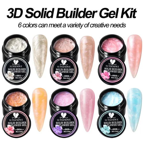 Miniatura 2 de Gel de uñas sólido constructor, 6 colores no pegajosos para esculpir 3D para arte de uñas, pegamento de extensión de uñas, kit de uñas duras