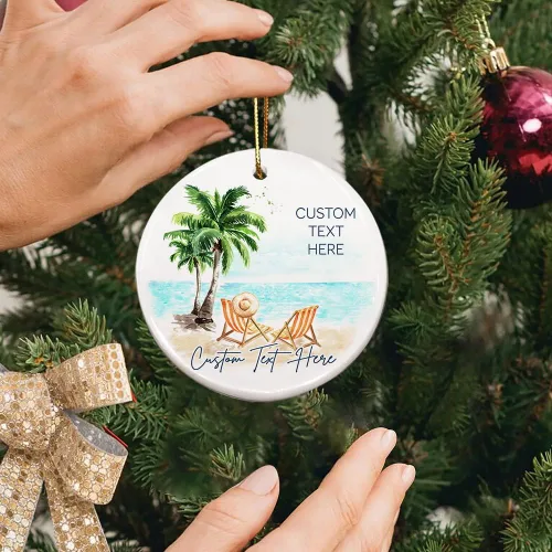 Miniatura 5 de Adorno de Navidad personalizado para parejas - Texto personalizado, lindo adorno de playa, vacación memorable, recuerdo de boda, casados en Hawái