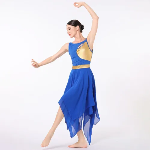 Miniatura 3 de AFAVOM Disfraz de baile lírico para mujer, vestido de lentejuelas con flores, falda asimétrica de tul fluida, disfraces de danza contemporánea