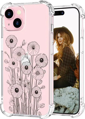 Miniatura 50 de Hungo Funda compatible con iPhone 15 Plus para mujer, diseño floral transparente, lindo, flor azul rosa Rosas Azules