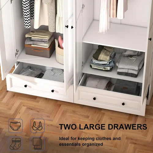 Miniatura 5 de Armario Armario con cajones: Armario cerrado con puertas, Armario alto con barra para colgar, armario grande de madera para dormitorio con puertas