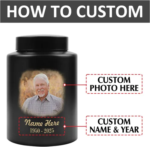 Miniatura 6 de Urna personalizada para cenizas humanas, contenedor de cenizas de cremación con foto personalizada con retrato, urna conmemorativa funeraria