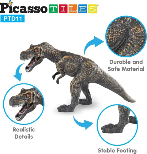 Miniatura 5 de PicassoTiles Juguetes de dinosaurio con tapete de juego de 32 piezas, juego de dinosaurios, kit de aprendizaje de actividades STEAM con libro Juego