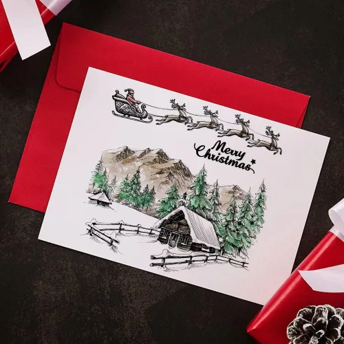 Miniatura 4 de Sellos transparentes de montaña de Navidad para hacer tarjetas y decoraciones de álbum de fotos, sellos de silicona del trineo de Santa Claus sellos