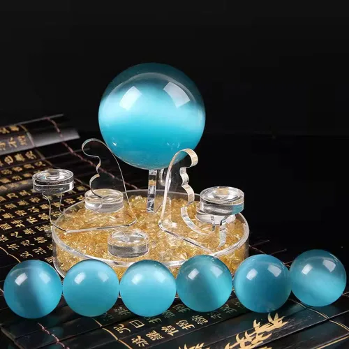 Miniatura 4 de Bolas Baoding de cristal artificial de ojo de tigre azul claro de 1.57 pulgadas, bolas de salud chinas de cuarzo curativo para terapia de manos