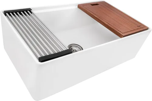 Miniatura 13 de Ruvati 23 x 18 pulgadas Fregadero de Cocina de Arcilla Refractaria, Modelo Farmhouse con Delantal Delantero, de Una Cubeta - Blanco - RVL2468WH