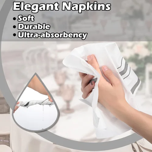 Miniatura 4 de Teling Paquete de 200 toallas de mano desechables para baño, toallas de papel suaves y absorbentes, como líneas plateadas, servilletas de papel