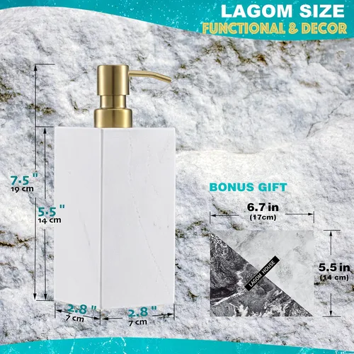 Miniatura 6 de LAGOM HOUSE Dispensador de jabón de mármol, dispensador de jabón líquido de manos de mármol italiano blanco de piedra natural italiana, botella