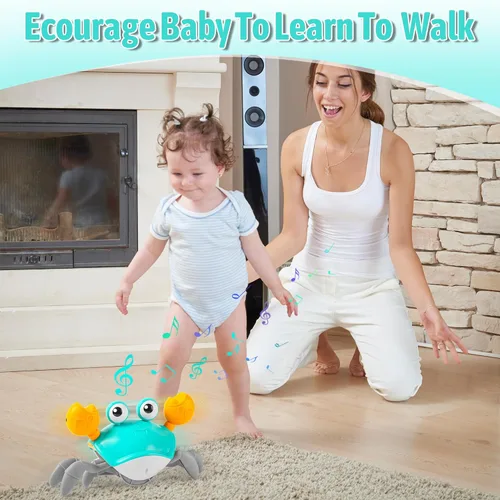 Miniatura 6 de Juguete para bebé de cangrejo gateante, juguete para tiempo boca abajo para bebés de 3, 6, 9, 12, 18, 24 meses, cangrejo sensorial interactivo