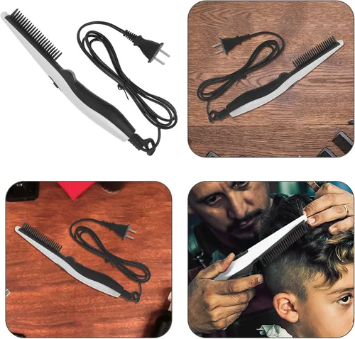 Miniatura 8 de FOMIYES Peine para alisar el cabello y alisador de barba - Peine de peluquería portátil eléctrico, color blanco