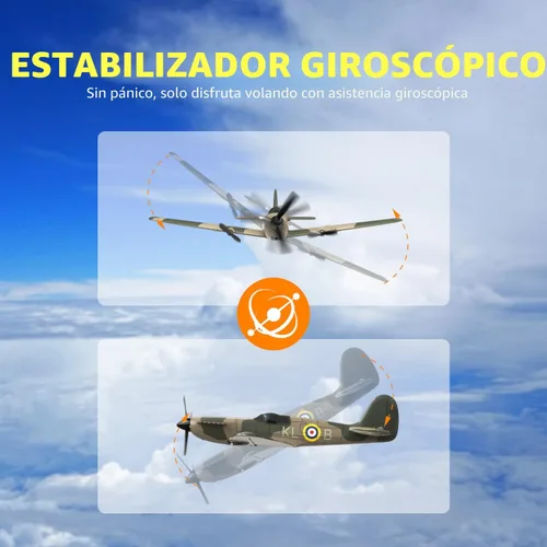 Miniatura 3 de Avión RC de la marca volantexrc, avión de control remoto de 3 canales, caza Spitfire con giroscopio de 6 ejes, 2.4GHz, avión de radio control listo