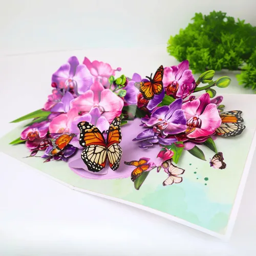 Miniatura 8 de CUTE POPUP Tarjeta de agradecimiento 3D emergente de orquídea y mariposa, elegante tarjeta de felicitación floral para mujeres, mamá, amiga