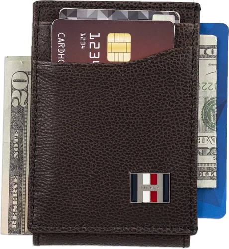Miniatura 3 de Tommy Hilfiger Cartera delgada de cuero con bolsillo frontal para hombre, Negro