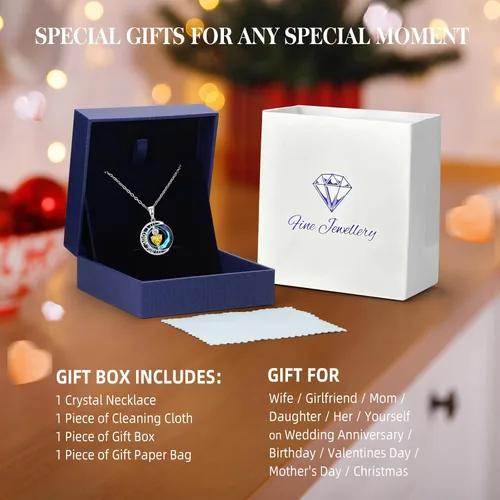 Miniatura 25 de Collares de cristal para mujer, regalos para aniversario de esposa, regalos de cumpleaños para mujeres, collar de zafiro azul con la frase "I Love