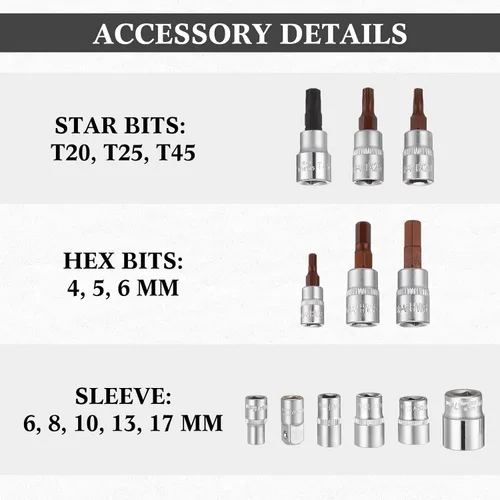 Miniatura 2 de Kit de Herramientas de Motocross de 26 Piezas Incluye Llave Combinada, Broca Hexagonal, Brocas, Manga, Destornillador, Controlador de Mango en T
