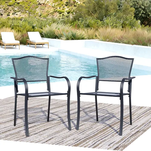 2-Pack Metal Patio Chairs, All-Weather Outdoor Dining Chairs with Breathable Mesh for Garden, Pool, Backyard & Lawn