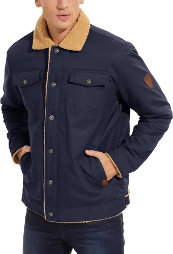 Miniatura 3 de MAGNIVIT Chaqueta tipo cargo de algodón para hombre, con forro polar, abrigo de trabajo con 5 bolsillos