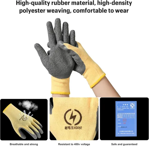 Miniatura 4 de Guantes aislados eléctricos,Guantes de electricista de resistencia de alto voltaje 400V,Caucho antideslizante,Guantes de trabajo
