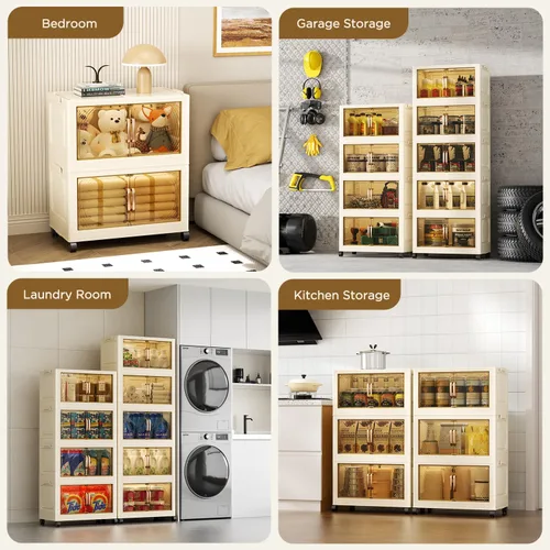 Miniatura 5 de Contenedores de almacenamiento de plástico de 5 niveles con tapas, caja de almacenamiento plegable con puertas y ruedas, contenedores