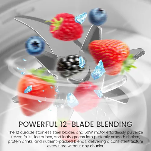 Miniatura 3 de Licuadora personal portátil, recargable por USB con 12 cuchillas de acero inoxidable, mini licuadora para batidos, viajes, gimnasio y aventuras al