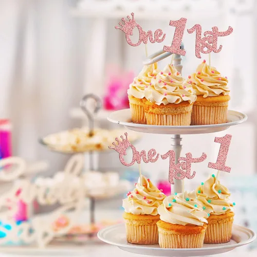 Miniatura 5 de 24 piezas de adornos para pastel con purpurina, adornos para magdalenas de 1er cumpleaños para baby shower, adornos para pastel de 1er cumpleaños