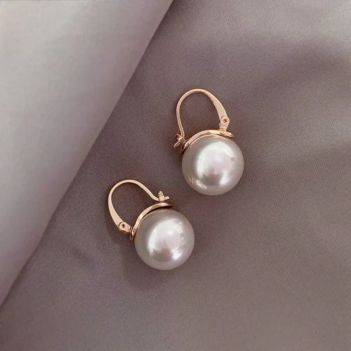 Miniatura 6 de OwMell Elegant 925 Sterling Silver Pearl Drop Earrings Dangle Stud Gold Plated Earrings for Women Large Size 12mm