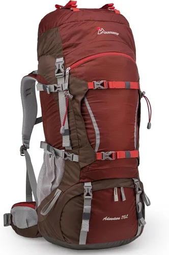 MOUNTAINTOP 70L - Mochila con marco interno para camping, senderismo, mochila para hombres y mujeres con cubierta de lluvia Granate-70l