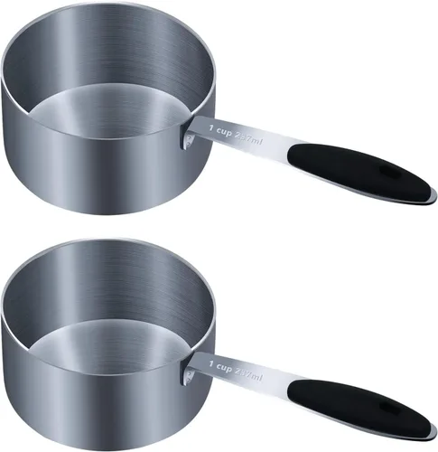 Miniatura 20 de LEIFENY 1 taza medidora individual de 3/4 tazas (6.0 fl oz, 6 onzas) con agarre de silicona negra, cucharada individual de acero inoxidable