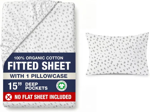 Miniatura 51 de LANE LINEN Juego de 2 piezas con sábana bajera 100% algodón orgánico tamaño individual y 1 funda de almohada, tejido de percal ligero, ultra suave