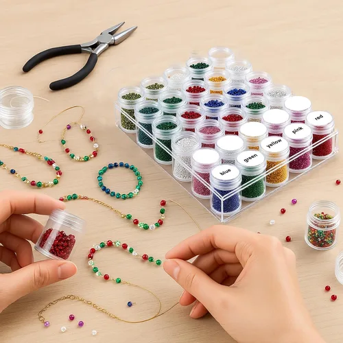 Miniatura 6 de BigOtters Contenedores de almacenamiento de pintura de diamante de 30 rejillas, estuche organizador portátil de cuentas con tapas para manualidades