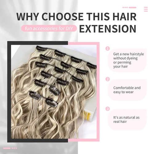 Miniatura 4 de Flufymooz - Extensiones de cabello con clip, 6 unidades, extensiones de cabello largas con ondas de sirena, sintético, postizo para mujer, 24 Marrón