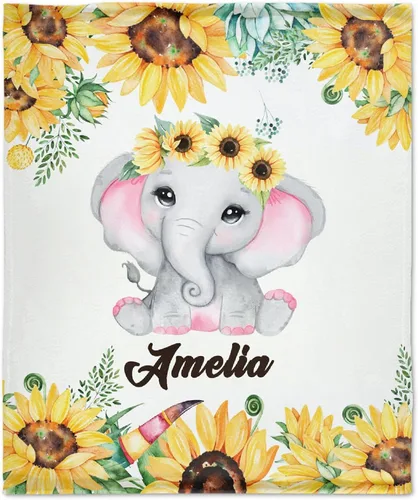 Miniatura 9 de Manta personalizada de elefante azul floral con nombre para niñas, manta con nombre personalizado para niños pequeños, regalos personalizados