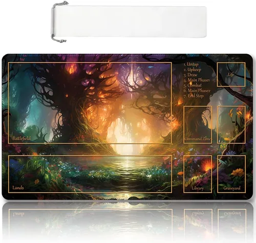 Miniatura 36 de Tapete de Juego MTG Premium Cosido con Zonas y Respaldo de Goma Antideslizante - Tapete de Juego TCG para MTG y Otros Juegos de Cartas - Diseño Dkt
