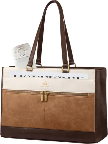 Miniatura 3 de LOVEVOOK Bolsa para laptop para mujer, bolsas tote de trabajo vintage de 15.6 pulgadas para mujer, bolsa de cuero para maestros, bolso grande