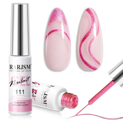 Miniatura 9 de RARJSM Gel Liner - Esmalte de uñas de gel reflectante con purpurina para arte de uñas, pincel fino, plateado, neón, rosa intenso, pintura