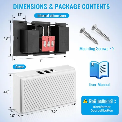 Miniatura 5 de Saillong Timbre de puerta con cable, 16 V 10 VA timbre de puerta delantera y trasera para pared del hogar, compatible con timbre y transformador