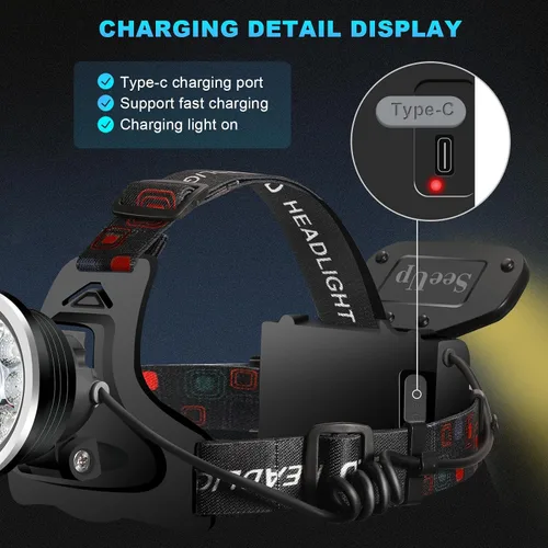 Miniatura 4 de Linterna de faro delantero, linterna LED recargable brillante, luz frontal impermeable con lámpara trasera para acampar al aire libre, correr